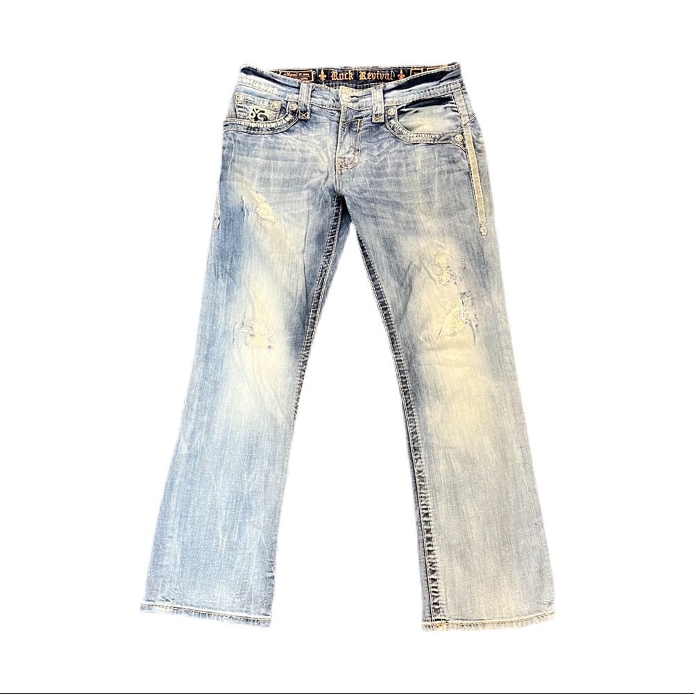 Rock Revival Chester Relaxed Straight Leg Jeans Distressed Size 32 waist